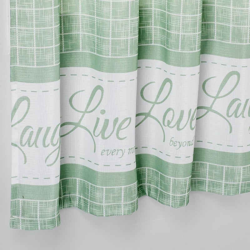 Decotex 3 Piece Live Love Laugh Gingham Check Plaid Kitchen Window Curtain Tiers and Valance Set (Sage, 36" Tiers with 14" Valance) - Image 2